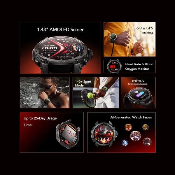 Watch GT 1.43" AMOLED 3ATM GPS Smart Watch with 2 Replaceable Straps 3