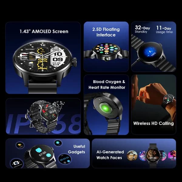 Watch 5R Pro 1.43" AMOLED 2.5D Floating Interface IP68 Smart Watch 4